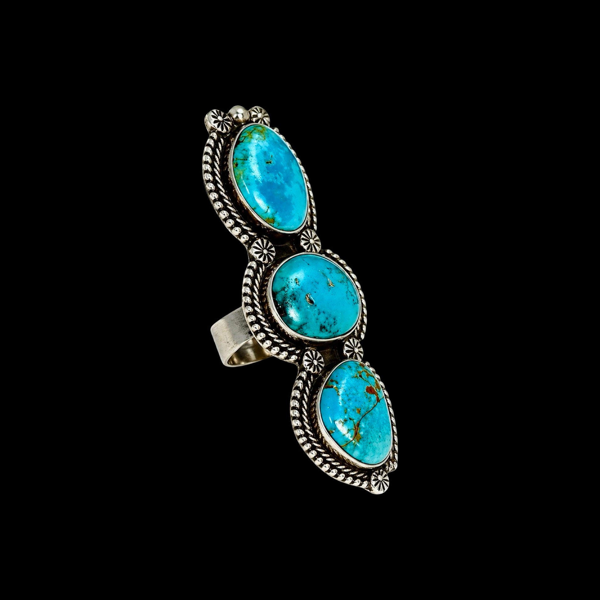 Kingman Turquoise ring handcrafted by Native American artist Travis Jim