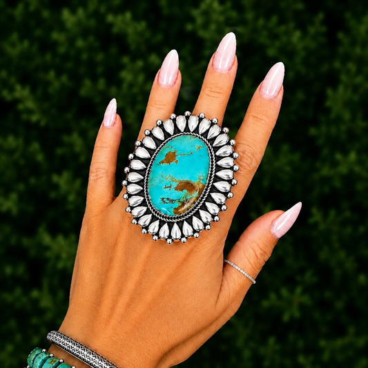 High-Grade Kingman Turquoise ring handcrafted by Native American artist Marcus Chavez