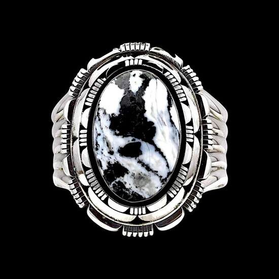 White Buffalo Dolomite cuff handcrafted by Native American artist Tom Lewis