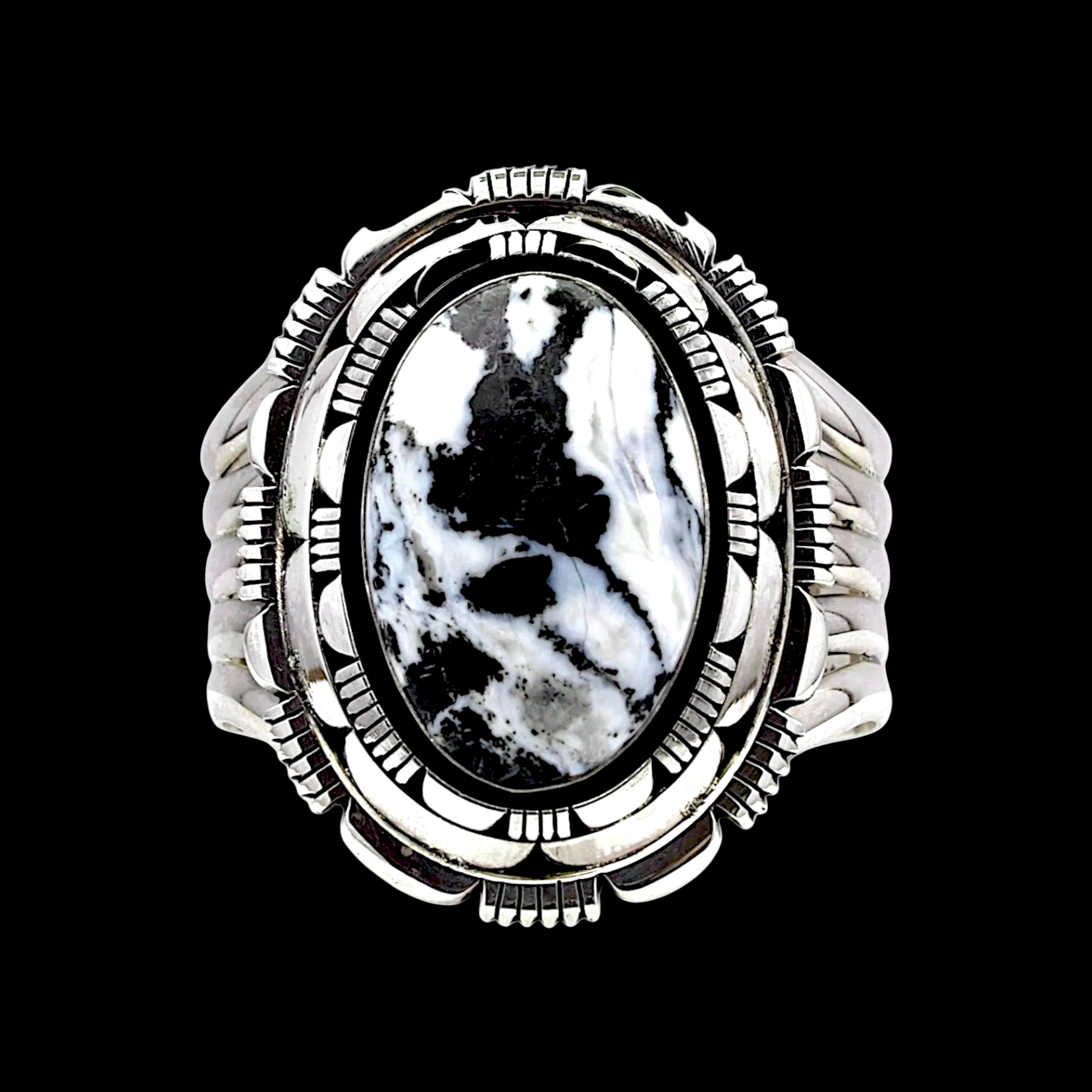 White Buffalo Dolomite cuff handcrafted by Native American artist Tom Lewis