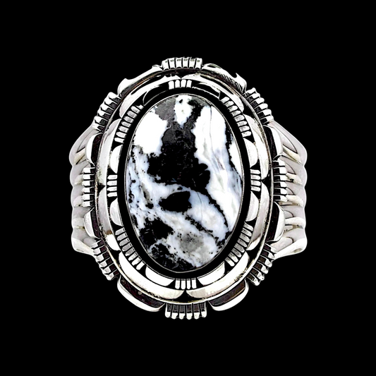 White Buffalo Dolomite cuff handcrafted by Native American artist Tom Lewis