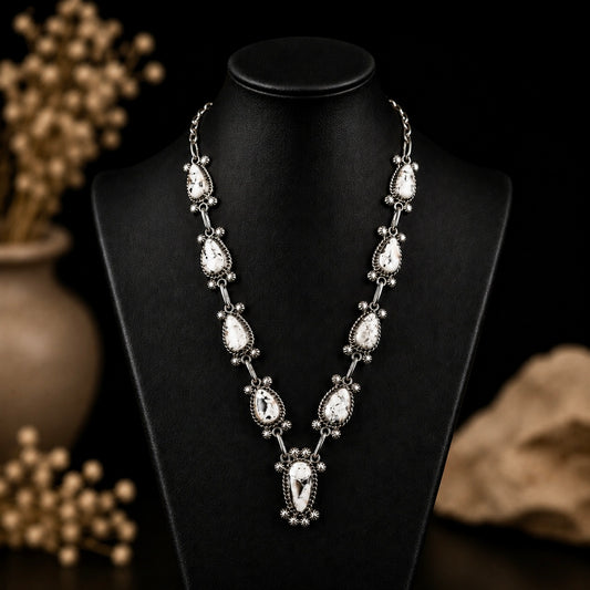 White Buffalo Dolomite necklace handcrafted by Native American artist Elroy Chavez