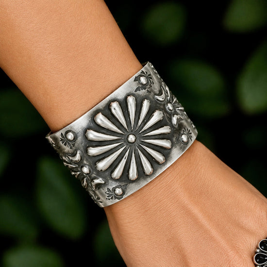 Sterling Silver cuff handcrafted by Native American artist Elvira Bill