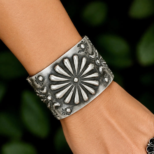 Sterling Silver cuff handcrafted by Native American artist Elvira Bill