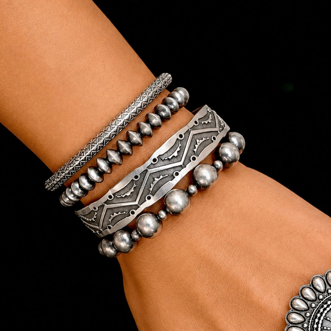 Sterling Silver cuff handcrafted by Native American artist Jerold Tahe