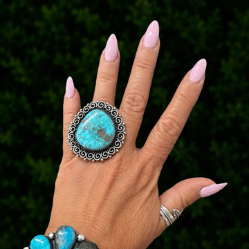 The Lennox Ring (Adjustable) - Kingman Turquoise by Marcus Chavez