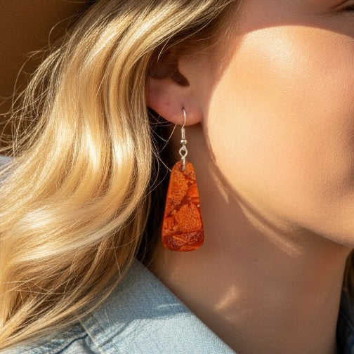 Multi-color Slabs earrings handcrafted by Native American artist Ella Mae Garcia