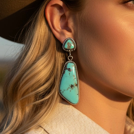 Kingman Turquoise earrings handcrafted by Native American artist Charlene Yazzie