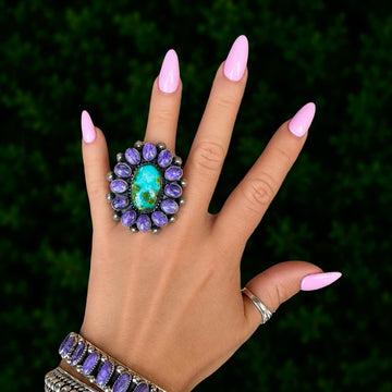 The York Ring (Adjustable) - Sonoran Gold Turquoise & Charoite by Marcus Chavez