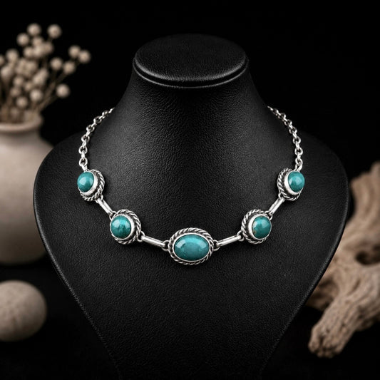 Kingman Turquoise choker handcrafted by Native American artist Augustine Largo
