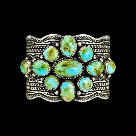Natural Sonoran Gold Turquoise cuff handcrafted by Native American artist Guy Hoskie