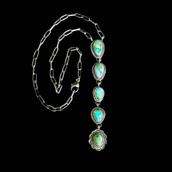 Sonoran Mountain Turquoise lariat handcrafted by Native American artist Bobby Johnson