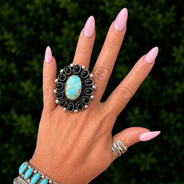 The Tierney Ring (Adjustable) - Royston Ribbon Turquoise & Black Onyx by Marcus Chavez