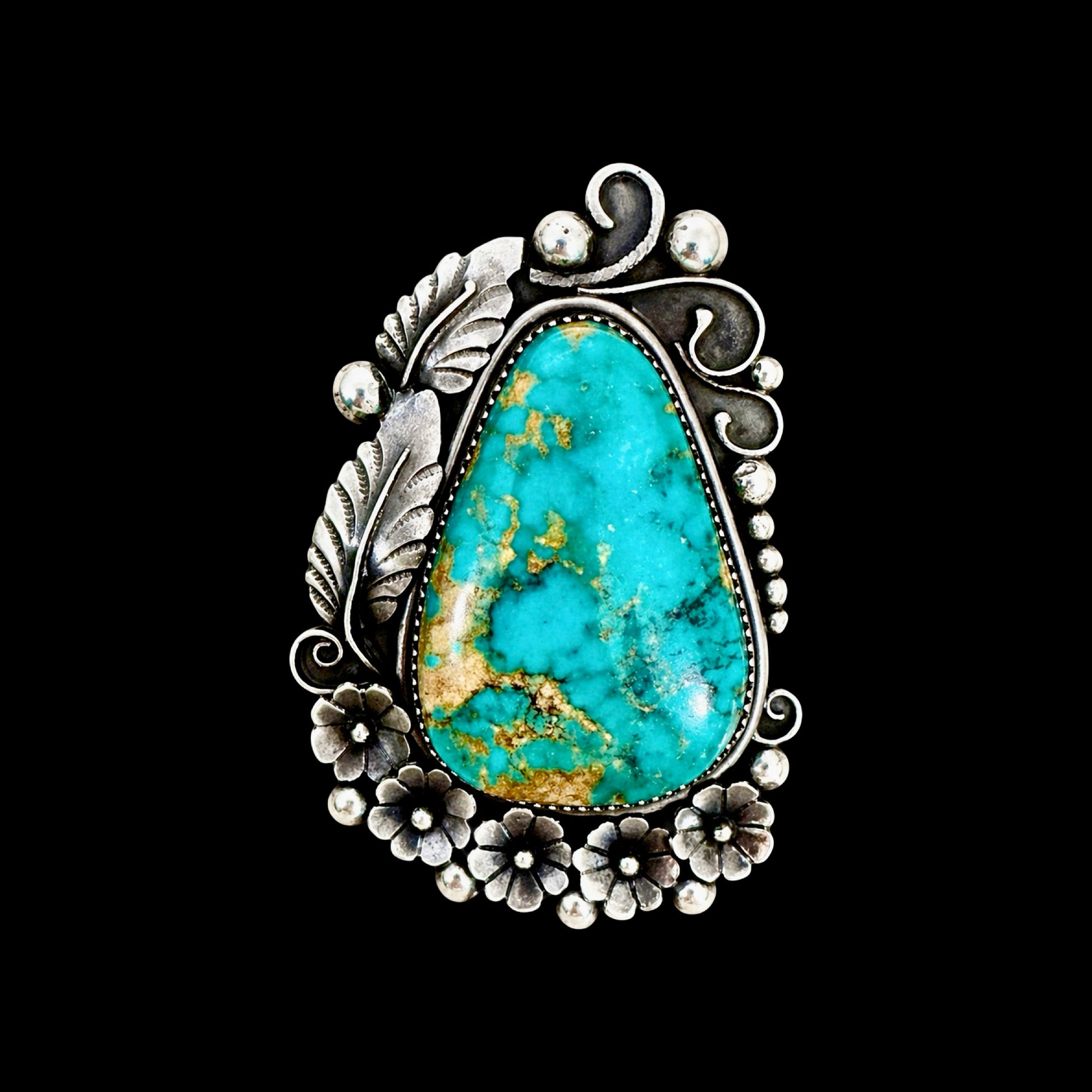 High-Grade Kingman Turquoise ring handcrafted by Native American artist Marcus Chavez