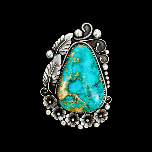 High-Grade Kingman Turquoise ring handcrafted by Native American artist Marcus Chavez