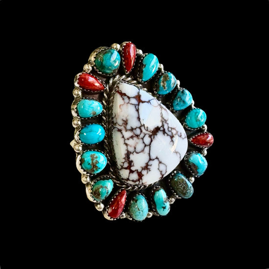 Wild Horse Jasper & Kingman Turquoise ring handcrafted by Native American artist Lorenzo and Jerilyn Chee