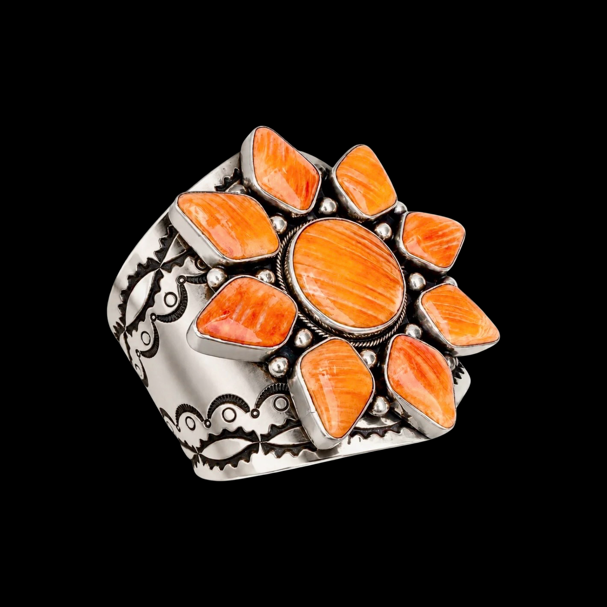 Orange Spiny Oyster cuff handcrafted by Native American artist Danny Clark