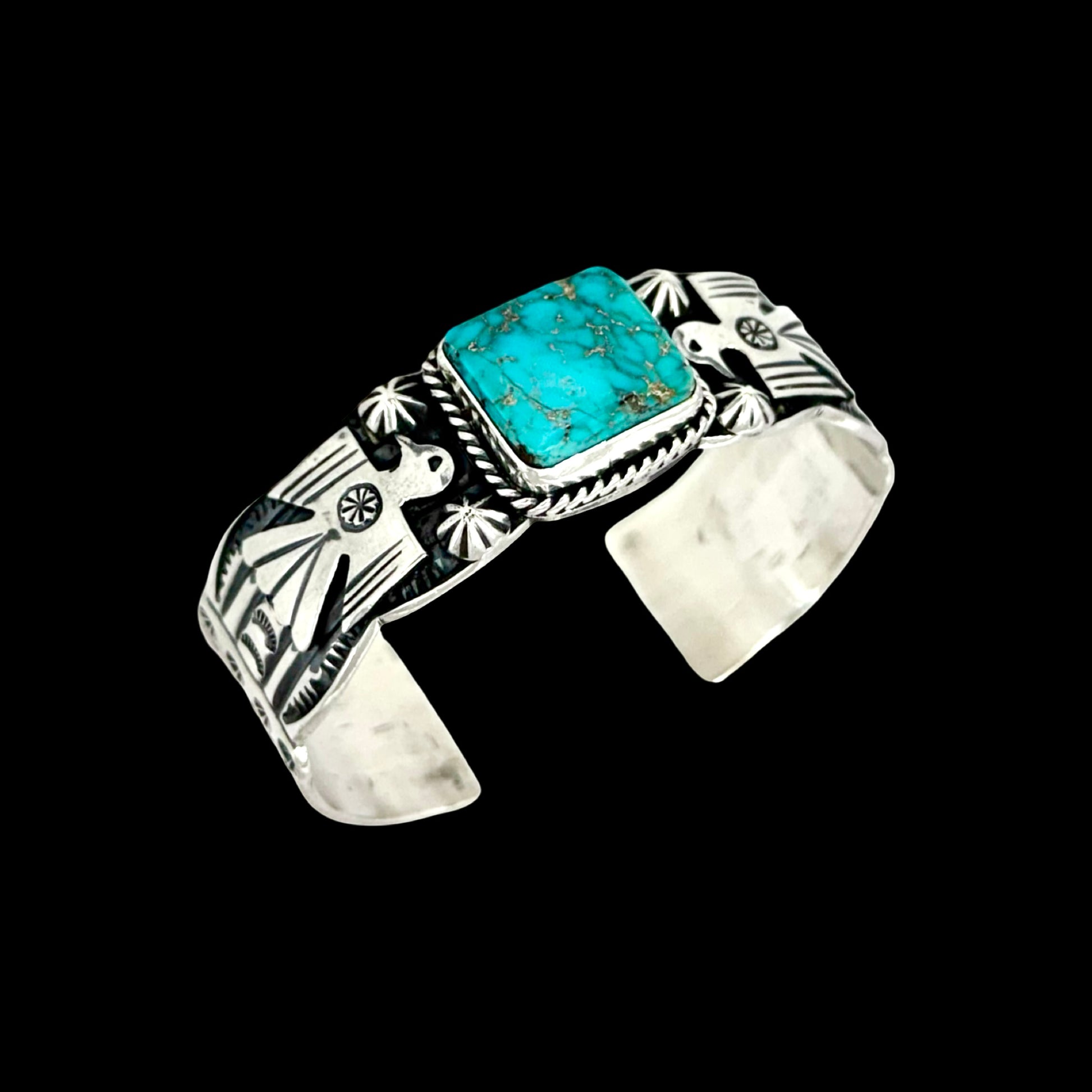 Natural Royston Turquoise cuff handcrafted by Native American artist Andy Cadman