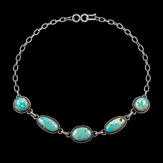 Kingman Turquoise choker handcrafted by Native American artist Eli Skeets