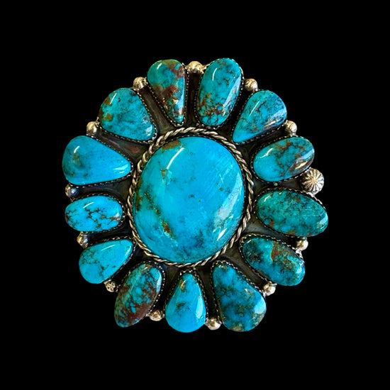 Desert Rose Turquoise ring handcrafted by Native American artist Lorenzo and Jerilyn Chee