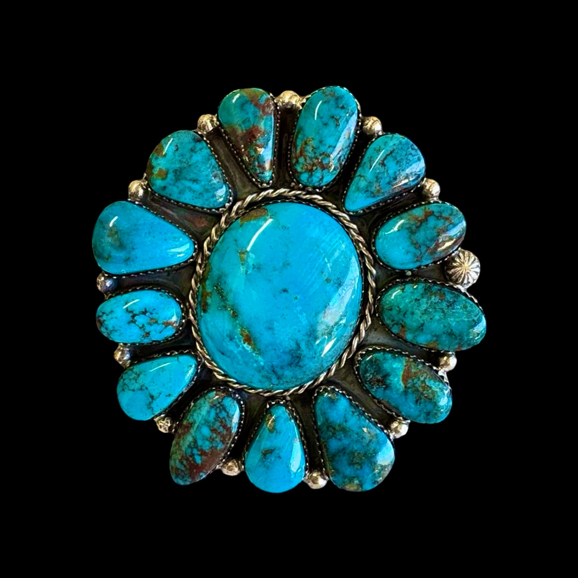 Desert Rose Turquoise ring handcrafted by Native American artist Lorenzo and Jerilyn Chee