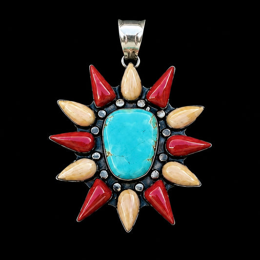 The Starburst Pendant - Carico Lake Turquoise & Spiny Mix by Lenora Garcia