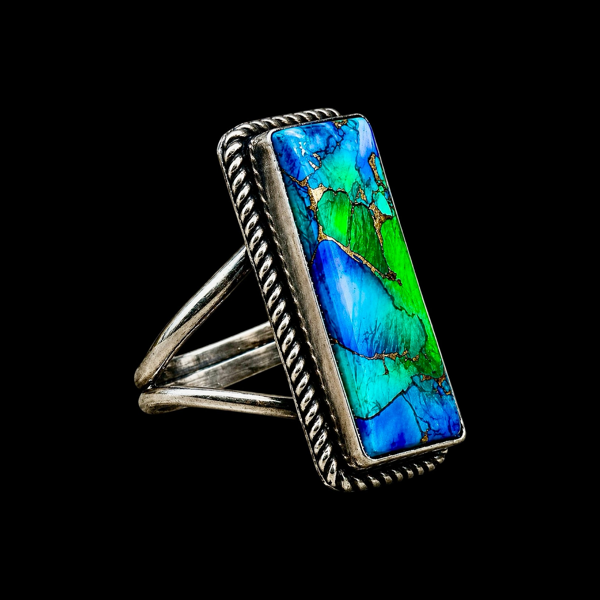 Peacock Dahlia ring handcrafted by Native American artist Tia Long
