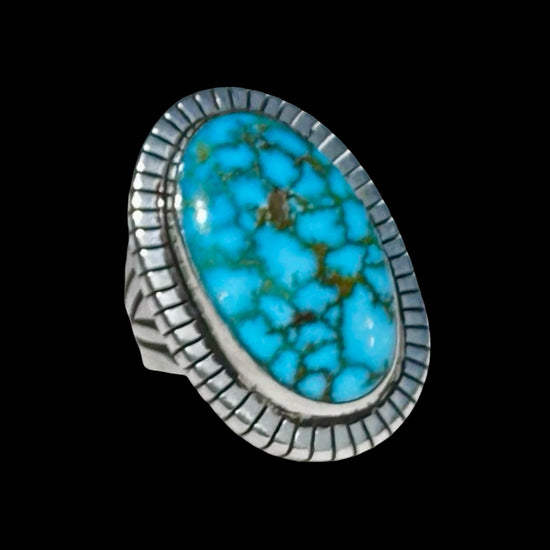Waterweb Kingman Turquoise ring handcrafted by Native American artist Joe Paul