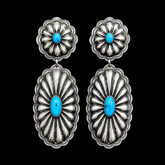 Kingman Turquoise earrings handcrafted by Native American artist Rita Lee