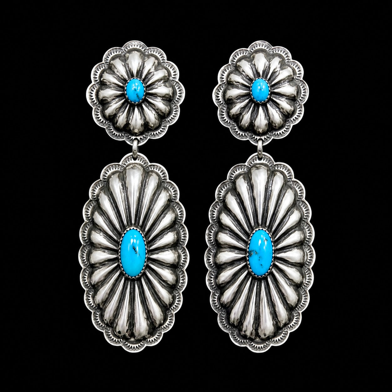 Kingman Turquoise earrings handcrafted by Native American artist Rita Lee