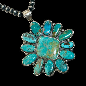 Mixed Mine Turquoise pendant handcrafted by Native American artist Shiela Tso