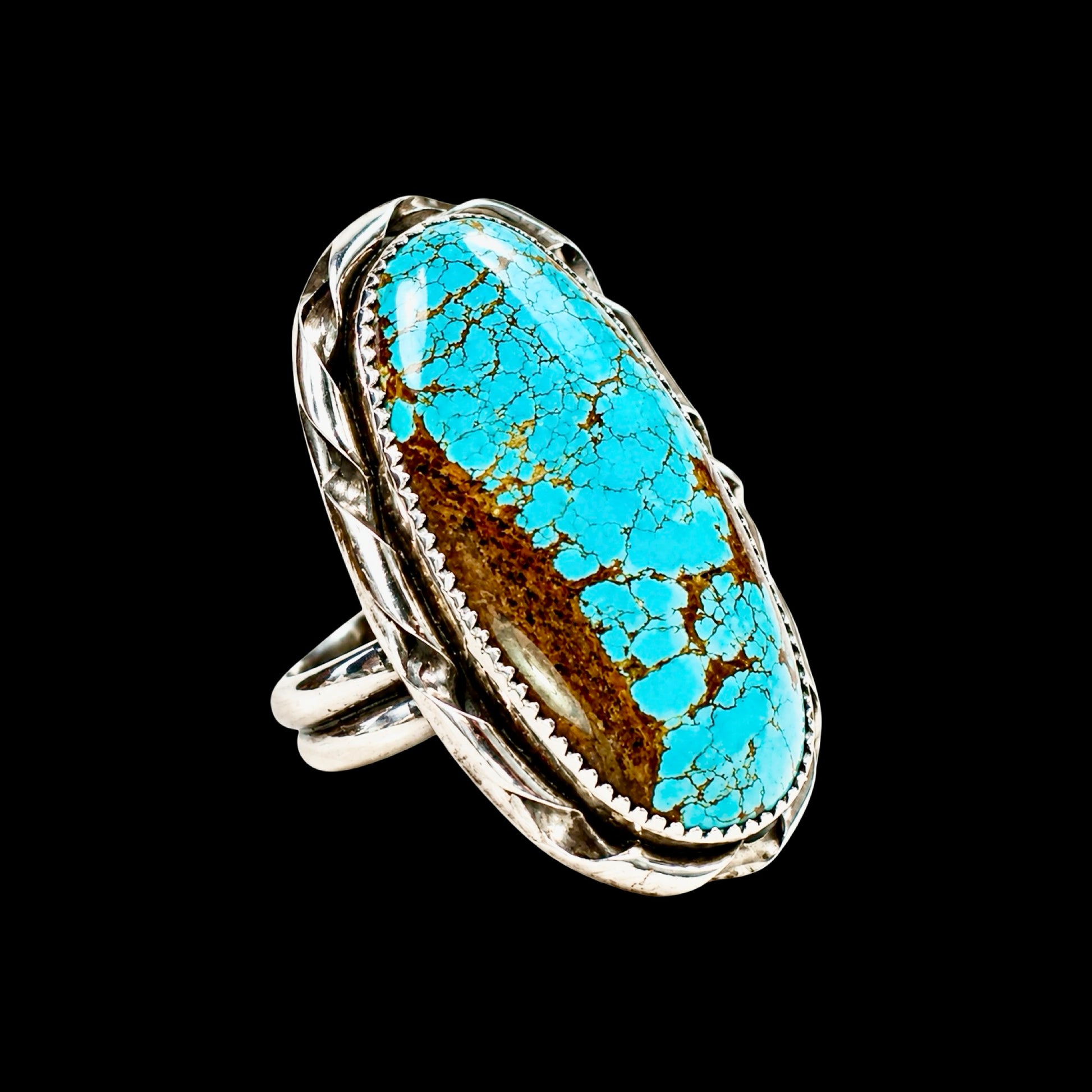 High Dome Mine #8 Turquoise ring handcrafted by Native American artist Michael Gleason