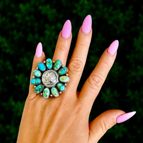 Sonoran Gold Turquoise ring handcrafted by Native American artist Anna Spencer