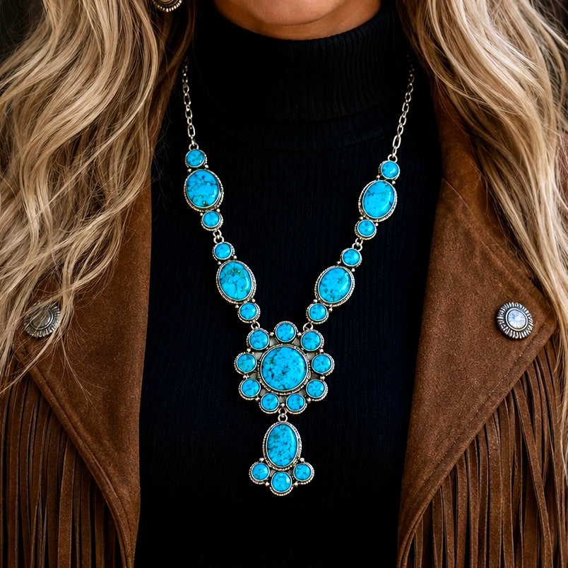 Royston Turquoise lariat handcrafted by Native American artist Justine Tso