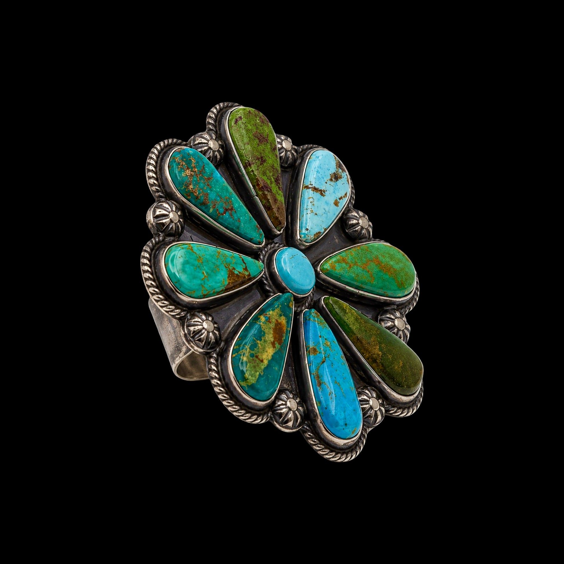 Mixed Mine Turquoise ring handcrafted by Native American artist Anthony Skeets