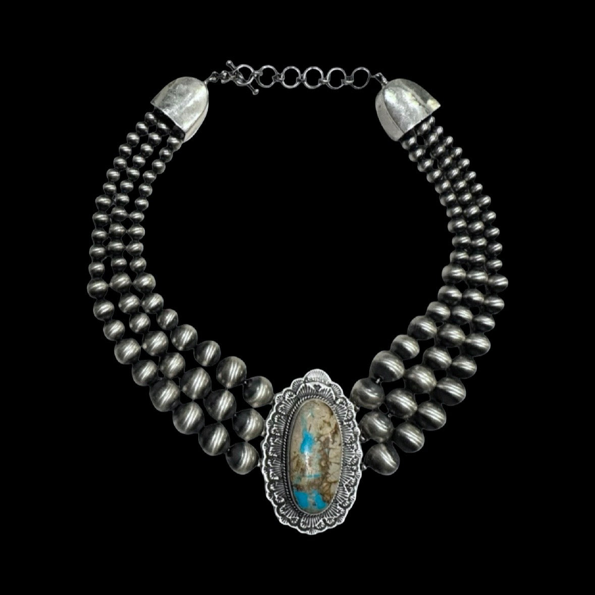 Royston Ribbon Turquoise choker handcrafted by Native American artist Sunshine Reeves