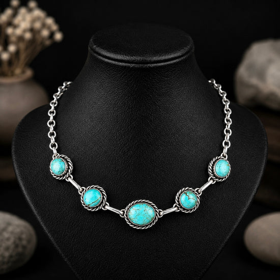Mine #8 Turquoise choker handcrafted by Native American artist Augustine Largo