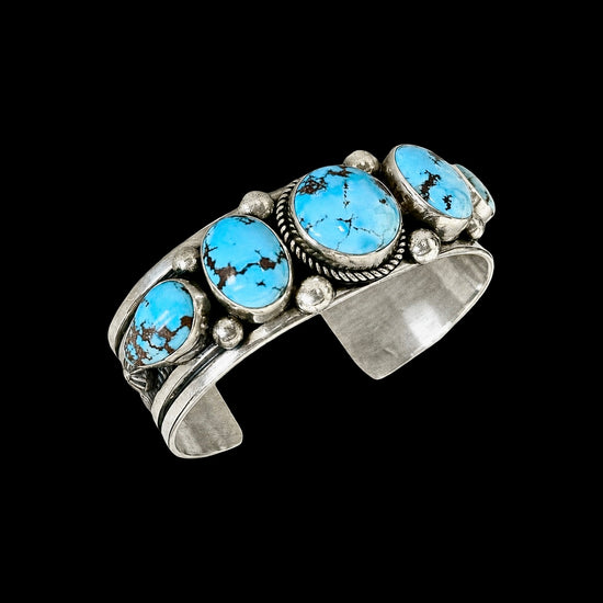 Natural Golden Hills Turquoise cuff handcrafted by Native American artist Albert Jake (Heavy by Hand)