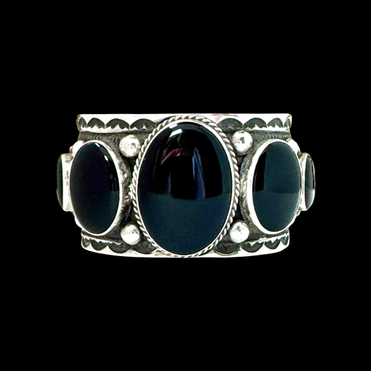 5 Stone Black Onyx cuff handcrafted by Native American artist Guy Hoskie