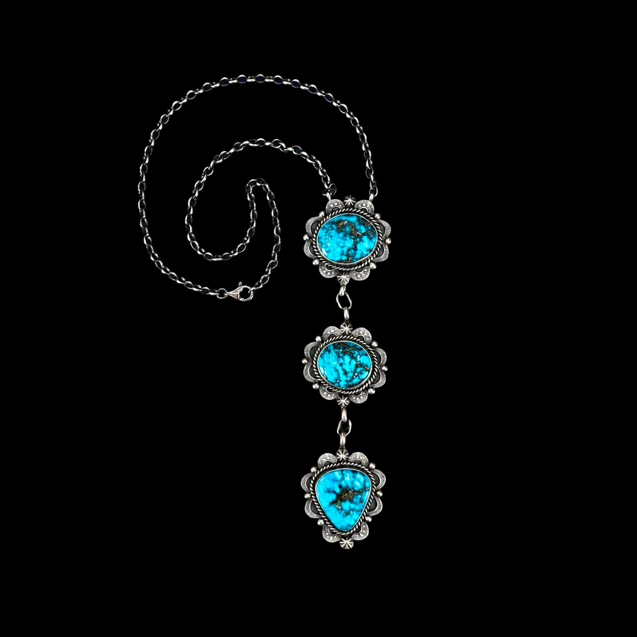 Kingman Turquoise lariat handcrafted by Native American artist John Skeets