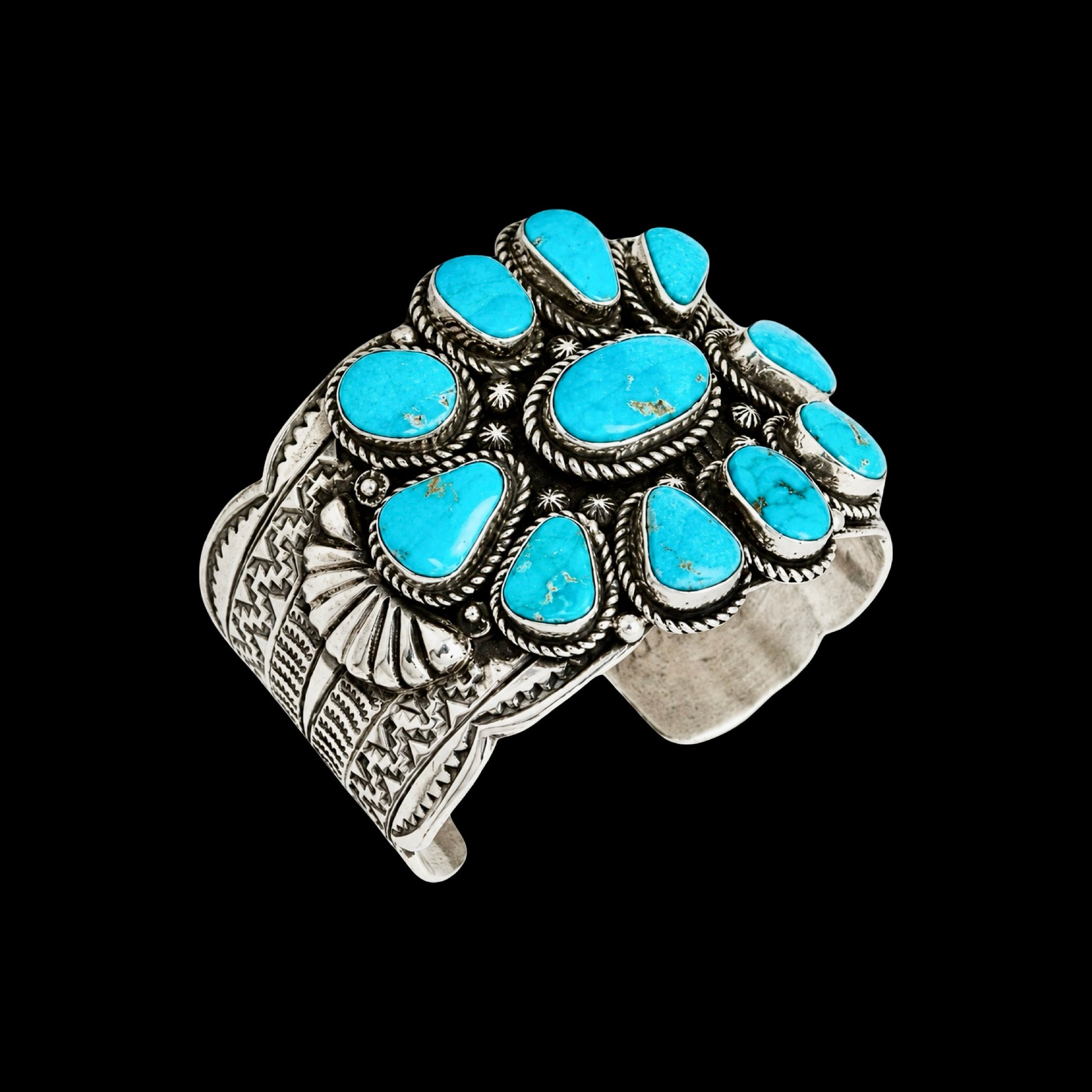 Kingman Turquoise bracelet handcrafted by Native American artist Tillie Jon