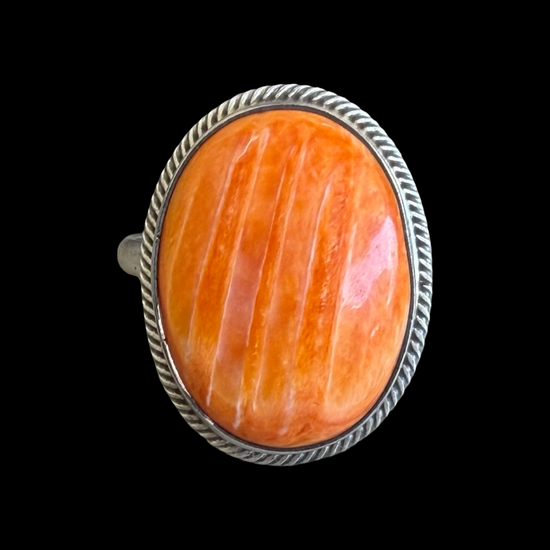 Orange Spiny Oyster ring handcrafted by Native American artist Antoinette Martinez