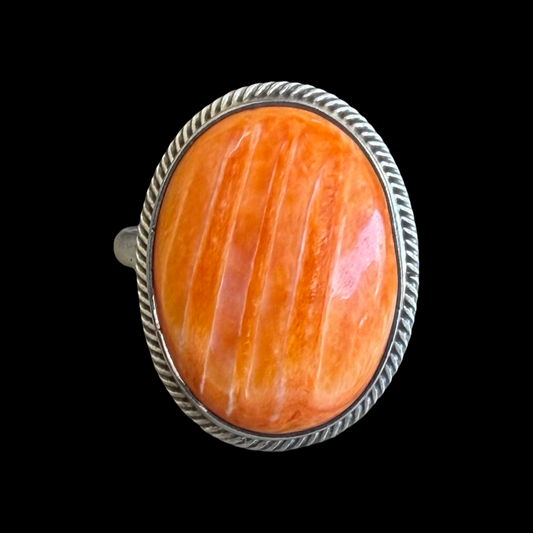 Orange Spiny Oyster ring handcrafted by Native American artist Antoinette Martinez