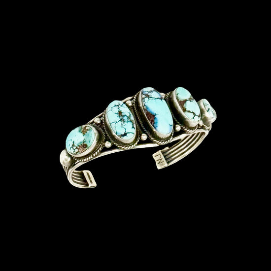 Natural Golden Hills Turquoise cuff handcrafted by Native American artist Nila Johnson