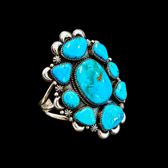 High-Grade Blue Diamond Turquoise cuff handcrafted by Native American artist Marcus Chavez