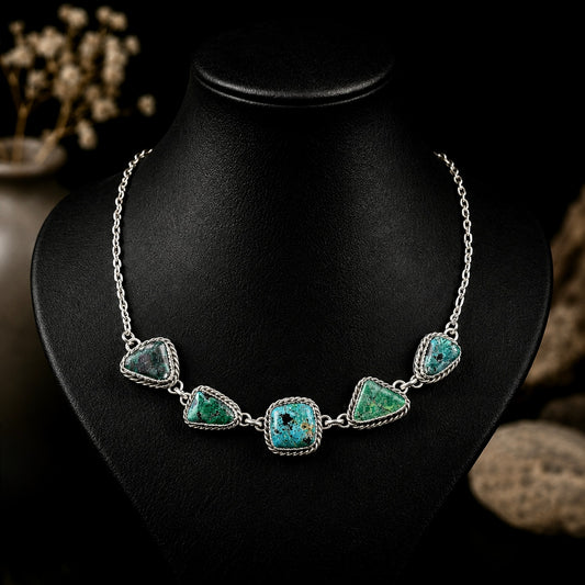 Mixed Mine Turquoise choker handcrafted by Native American artist Lorenzo and Jerilyn Chee