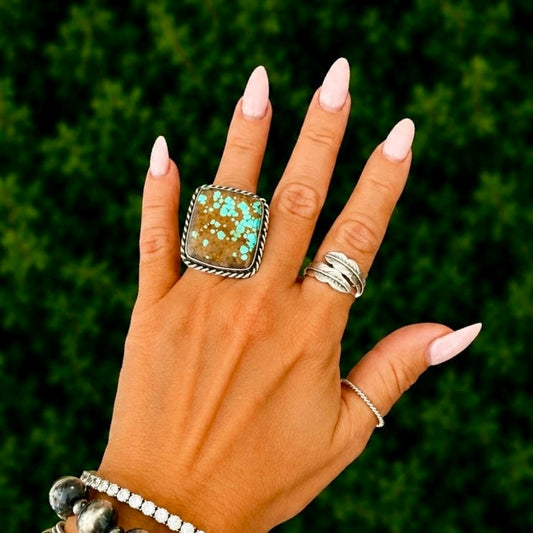 Mine #8 Turquoise ring handcrafted by Native American artist Augustine Largo