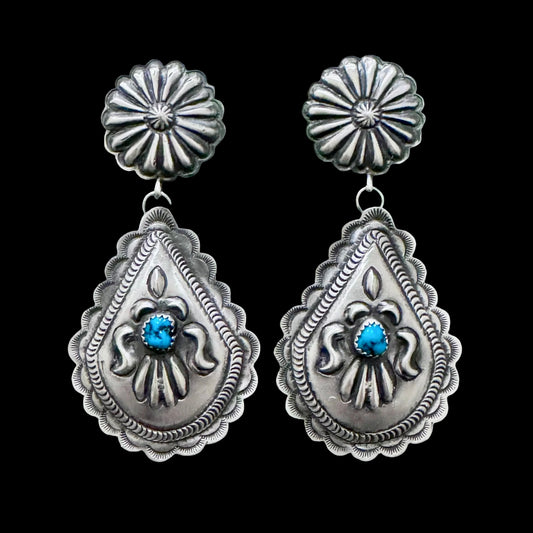 Kingman Turquoise earrings handcrafted by Native American artist Eugene Charlie