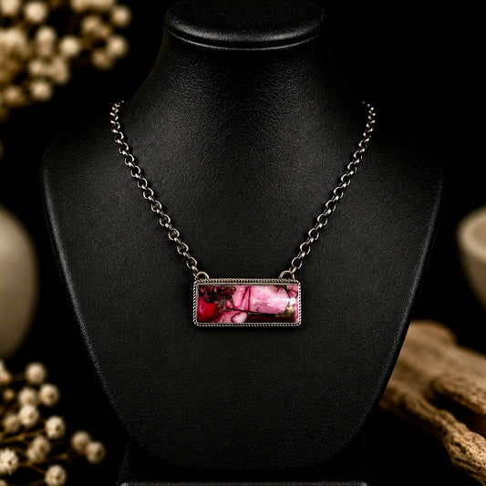 Rose Dahlia bar necklace handcrafted by Native American artist Delaine & Dwayne Nez