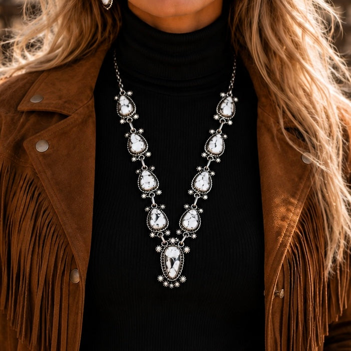 White Buffalo Dolomite necklace handcrafted by Native American artist Elroy Chavez